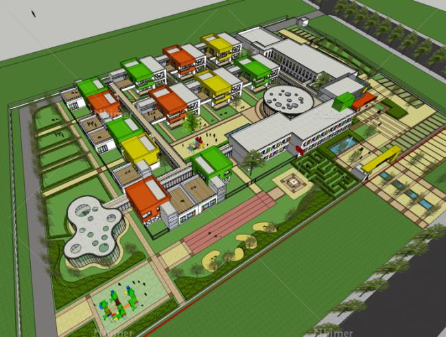 Sketchup学校模型|幼儿园，教育建筑，现代风格