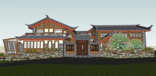 Sketchup住宅模型|古镇草居建筑，多层住宅，中式风格