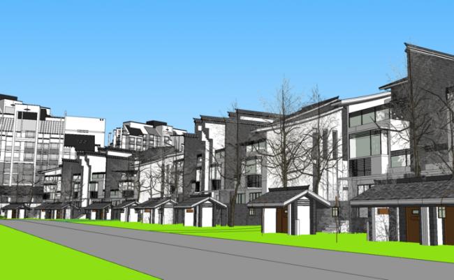 Sketchup住宅模型|徽派，新中式风格，康大花园小区，居住建筑