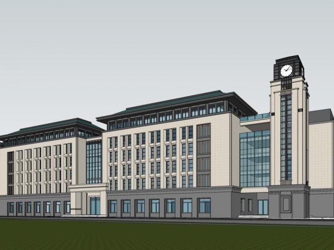 Sketchup学校模型|多层学校，小学，新古典风格，教育建筑