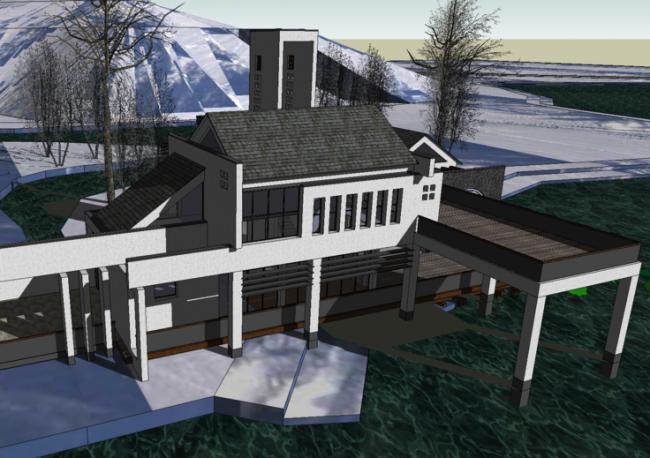 Sketchup商业模型|会所，售楼处，徽派，湖景，中式风格