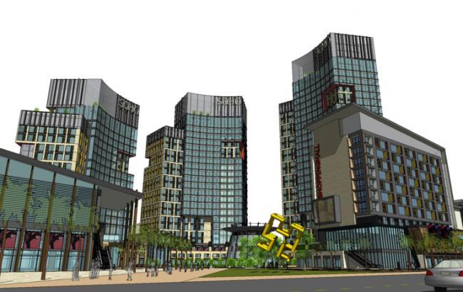 Sketchup综合体模型|大型城市商业综合体，多层高层混合，写字楼，公寓，步行街，购物中心，现代风格
