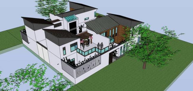 Sketchup住宅模型|多层四合院，居住建筑，新中式风格