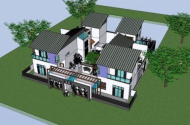 Sketchup住宅模型|多层四合院,居住建筑,新中式风格-BIM建筑网