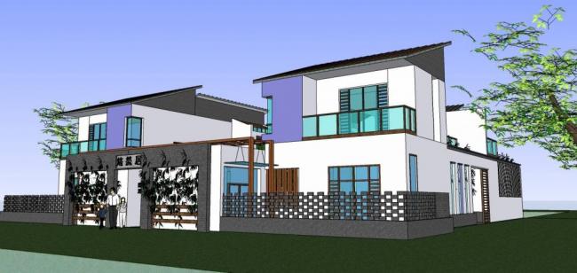 Sketchup住宅模型|多层四合院，居住建筑，新中式风格