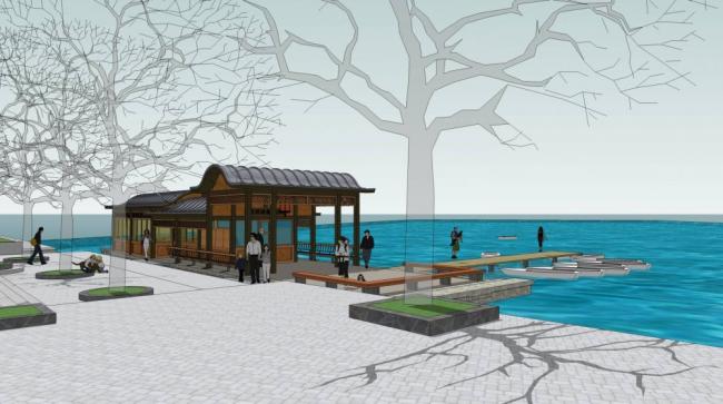 Sketchup景观模型|乡镇旅游区，游船码头，景观，亭子，单层，中式，茶馆