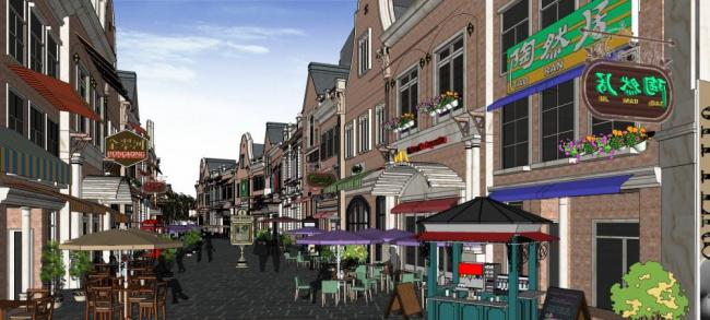 Sketchup商业模型|多层商业街，立面，商业建筑，商场，欧式风格