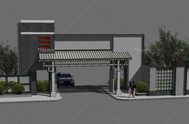Sketchup素材模型|大门，住宅小区，中式风格-BIM建筑网