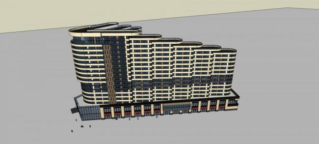 Sketchup酒店模型|高层酒店，办公，商业裙房，现代风格