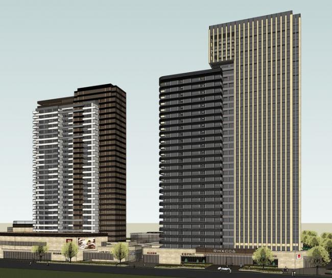 Sketchup综合体模型|下沉式广场，大型商业综合体，现代风格，办公，酒店