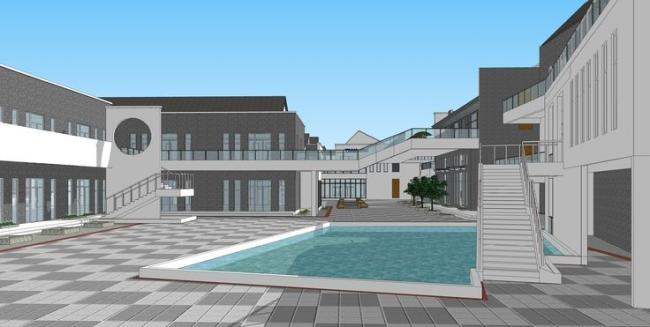 Sketchup商业模型|旧厂房改造商业街，新中式风格