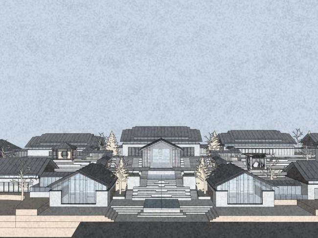 Sketchup商业模型|商业街，中式风格