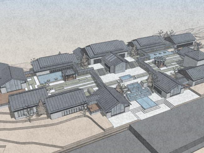 Sketchup商业模型|商业街，中式风格