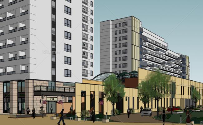 Sketchup住宅模型|住宅，商业街，底商，杭州复地项目，居住建筑
