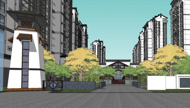 Sketchup住宅模型|高层住宅，小区，景观，新中式风格，汉唐风，居住建筑