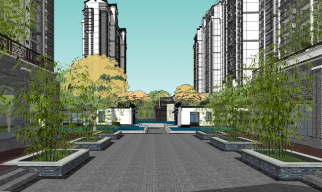Sketchup住宅模型|高层住宅，小区，景观，新中式风格，汉唐风，居住建筑