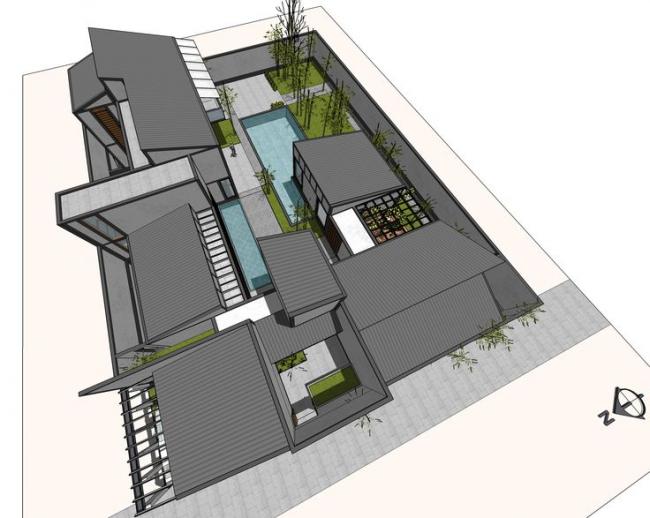 Sketchup住宅模型|苏博式别墅，住宅院落，中式风格，水景景观