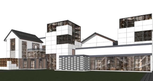 Sketchup商业模型|商业街建筑，多层，新中式风格
