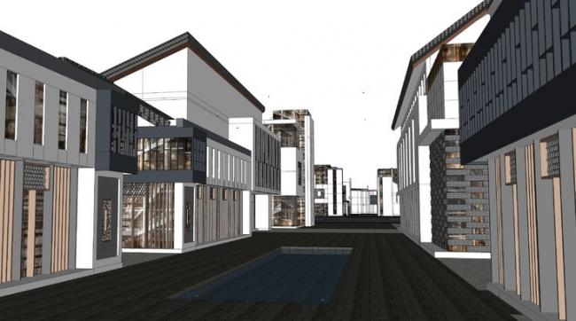 Sketchup商业模型|商业街建筑，多层，新中式风格