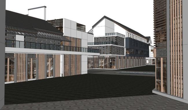 Sketchup商业模型|商业街建筑，多层，新中式风格
