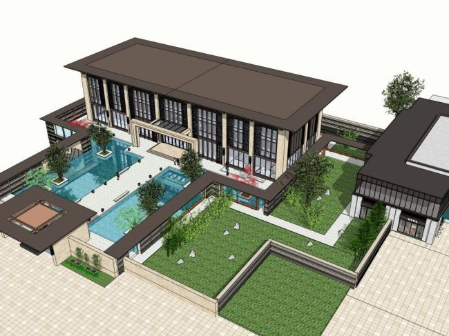 Sketchup商业模型|商业会所，新中式风格