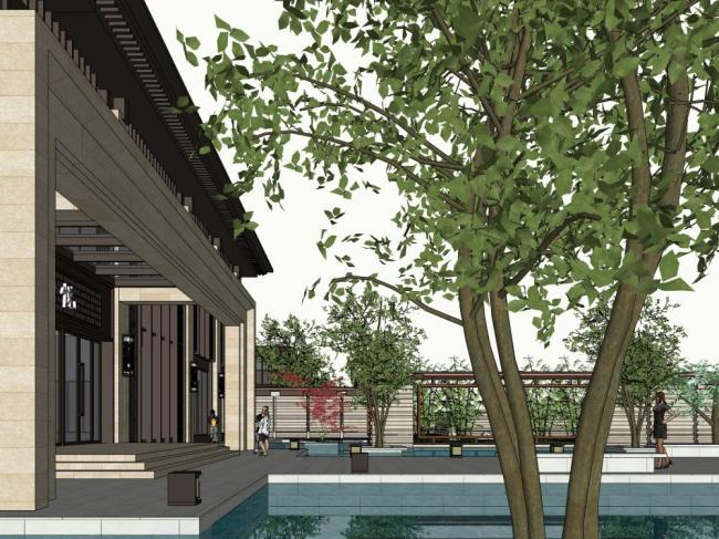 Sketchup商业模型|商业会所，新中式风格