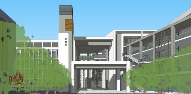 Sketchup学校模型|多层学校，教学楼，操场，现代风格，教育建筑，校园规划