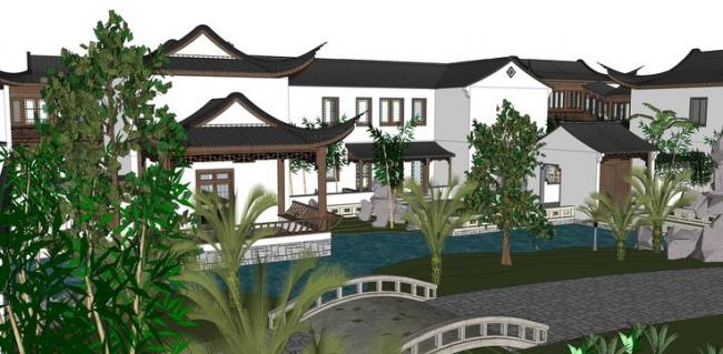 Sketchup古建筑模型|住宅设计，院落，中式风格，苏州园林，景观设计，水景，古建