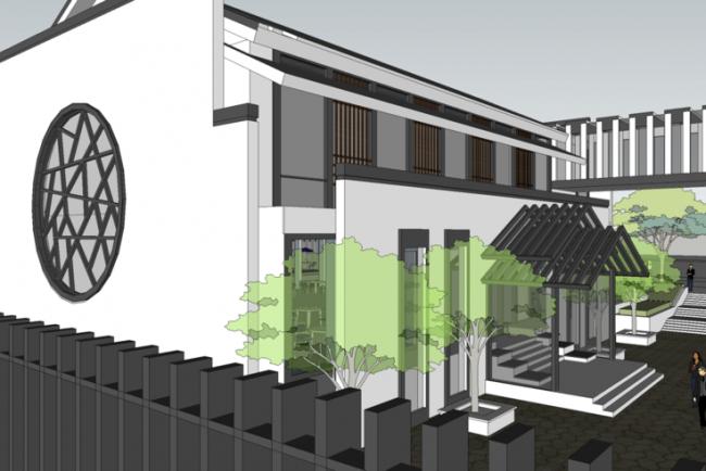 Sketchup酒店模型|度假中心，酒店，新中式风格，徽派建筑