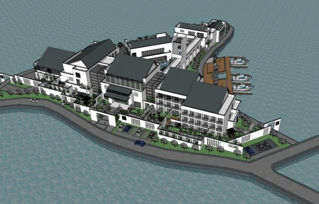Sketchup商业模型|售楼处，多层会所，徽派建筑，新中式风格，商业建筑，滨水景观