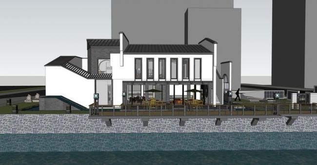 Sketchup商业模型|餐厅，商业建筑，中式徽派风格，院落，庭院景观