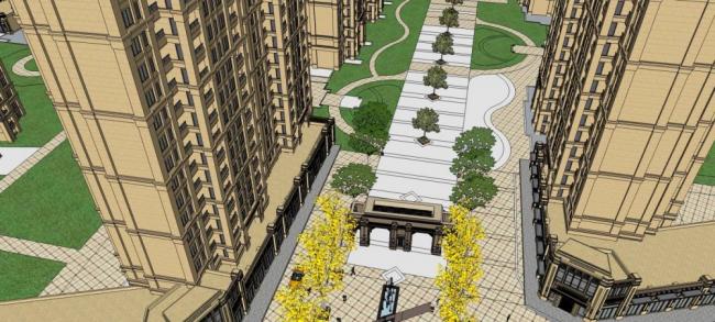 Sketchup住宅模型|高层住宅小区，居住建筑，商业裙房，新古典风格