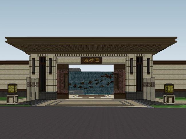 Sketchup商业模型|售楼处，新中式风格，商业建筑