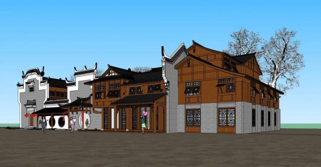 Sketchup商业模型|多层会所，商业建筑，中式风格