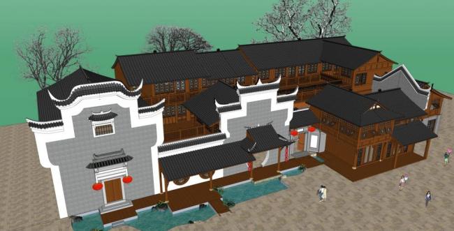 Sketchup商业模型|多层会所，商业建筑，中式风格
