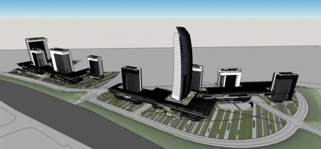 Sketchup办公模型|高层酒店办公，商业裙房，现代风格