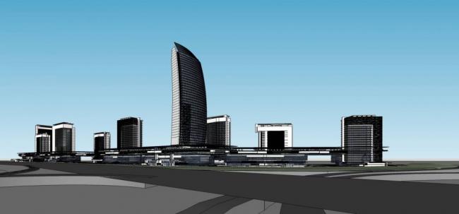 Sketchup办公模型|高层酒店办公，商业裙房，现代风格