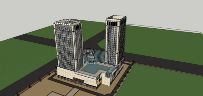 Sketchup综合体模型|高层商业综合体，酒店办公，商场，商业裙房，现代风格