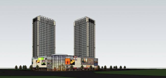 Sketchup综合体模型|高层商业综合体，酒店办公，商场，商业裙房，现代风格