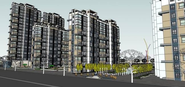 Sketchup住宅模型|小高层住宅楼，居住建筑，现代风格