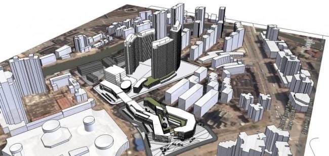 Sketchup住宅模型|高层住宅区，现代风格，居住建筑，多层商场，商业裙房