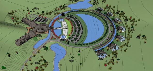 Sketchup酒店模型|内蒙古银江沟温泉度假村，多层酒店，独栋别墅，中式风格