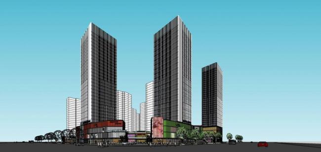 Sketchup综合体模型|超高层商业综合体，办公酒店，商业裙房，现代风格