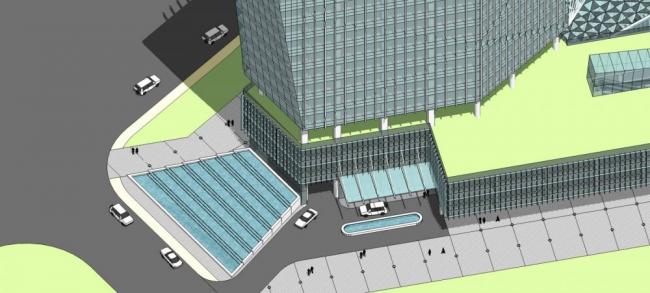 Sketchup综合体模型|超高层商业综合体，办公酒店，商业裙房，现代风格