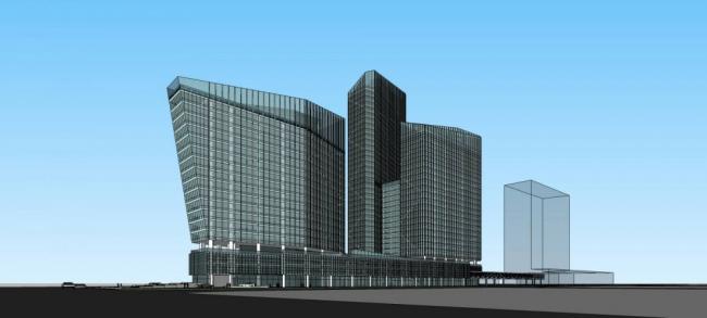 Sketchup综合体模型|超高层商业综合体，办公酒店，商业裙房，现代风格