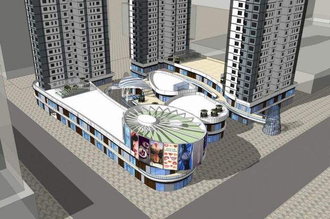 Sketchup住宅模型|高层住宅，商业裙房，现代风格，居住建筑