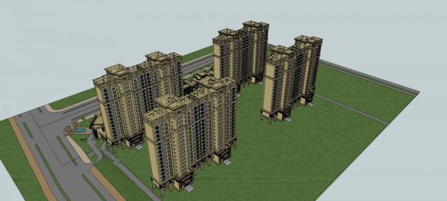 Sketchup住宅模型|商业住宅小区，新古典风格，底层商业，居住建筑