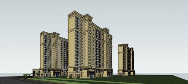 Sketchup住宅模型|商业住宅小区，新古典风格，底层商业，居住建筑