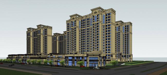 Sketchup住宅模型|商业住宅小区，新古典风格，底层商业，居住建筑
