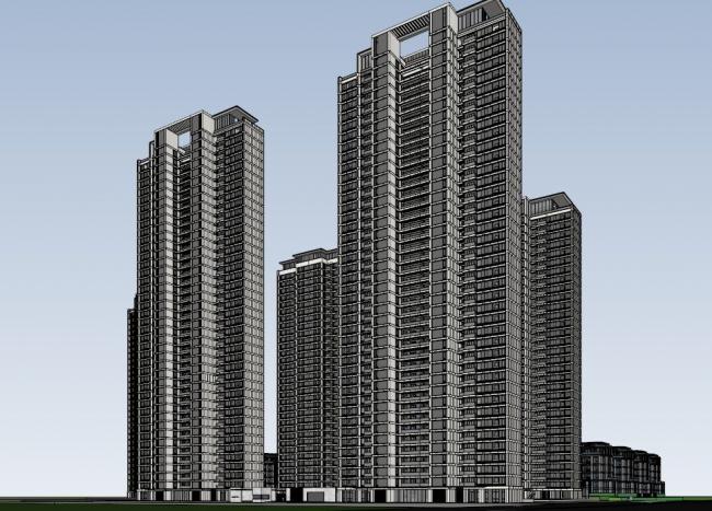 Sketchup住宅模型|超高层住宅，居住建筑，现代风格